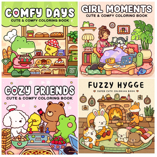 coloring book collection: cozy, adorable spaces with bold thick lines