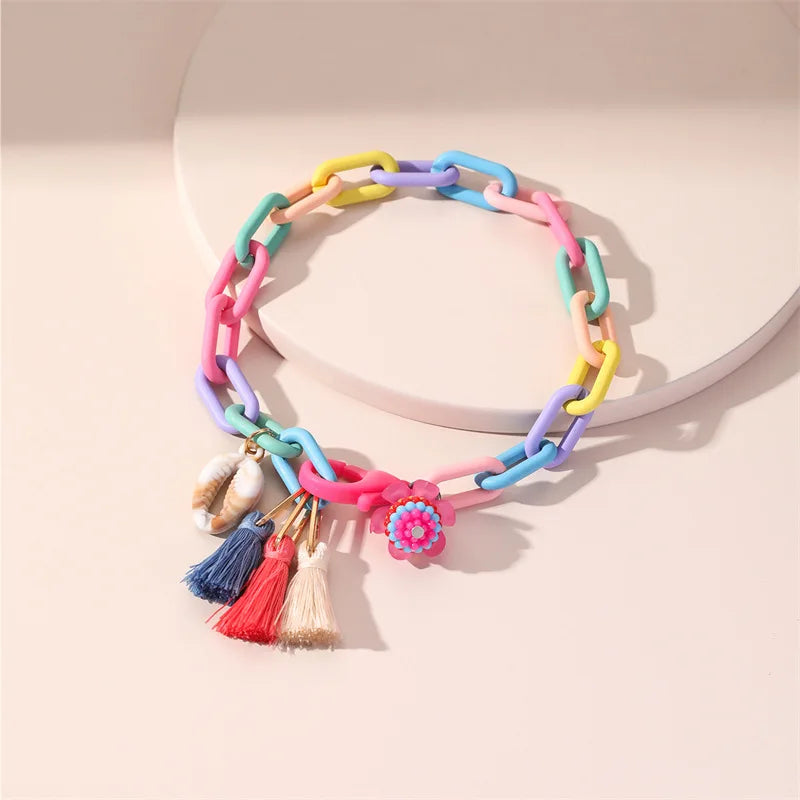 neon links & charms anklet