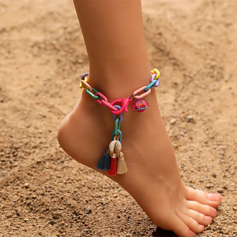 neon links & charms anklet