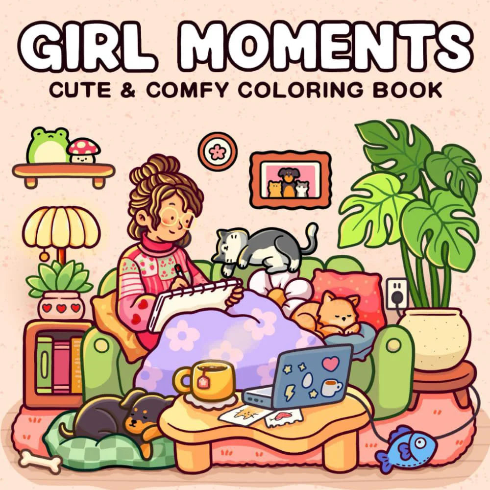 coloring book collection: cozy, adorable spaces with bold thick lines
