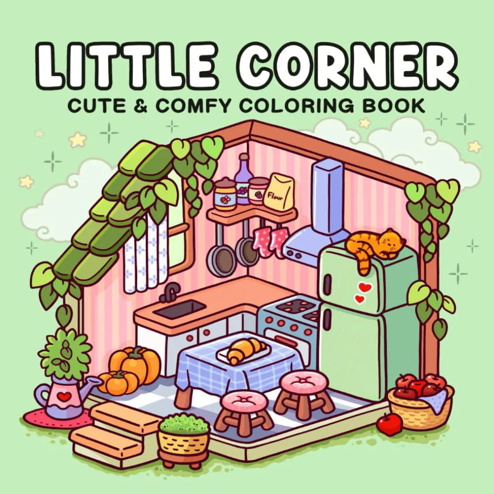 coloring book collection: cozy, adorable spaces with bold thick lines