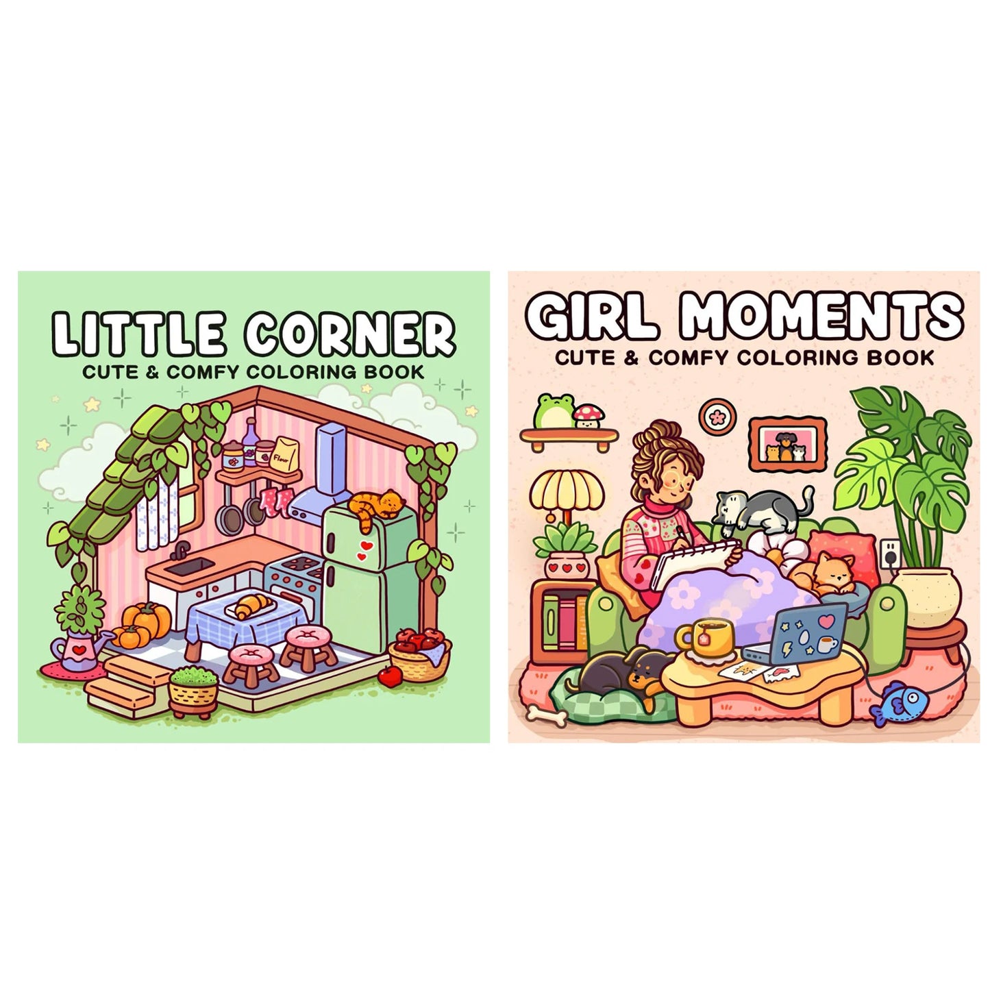 coloring book collection: cozy, adorable spaces with bold thick lines