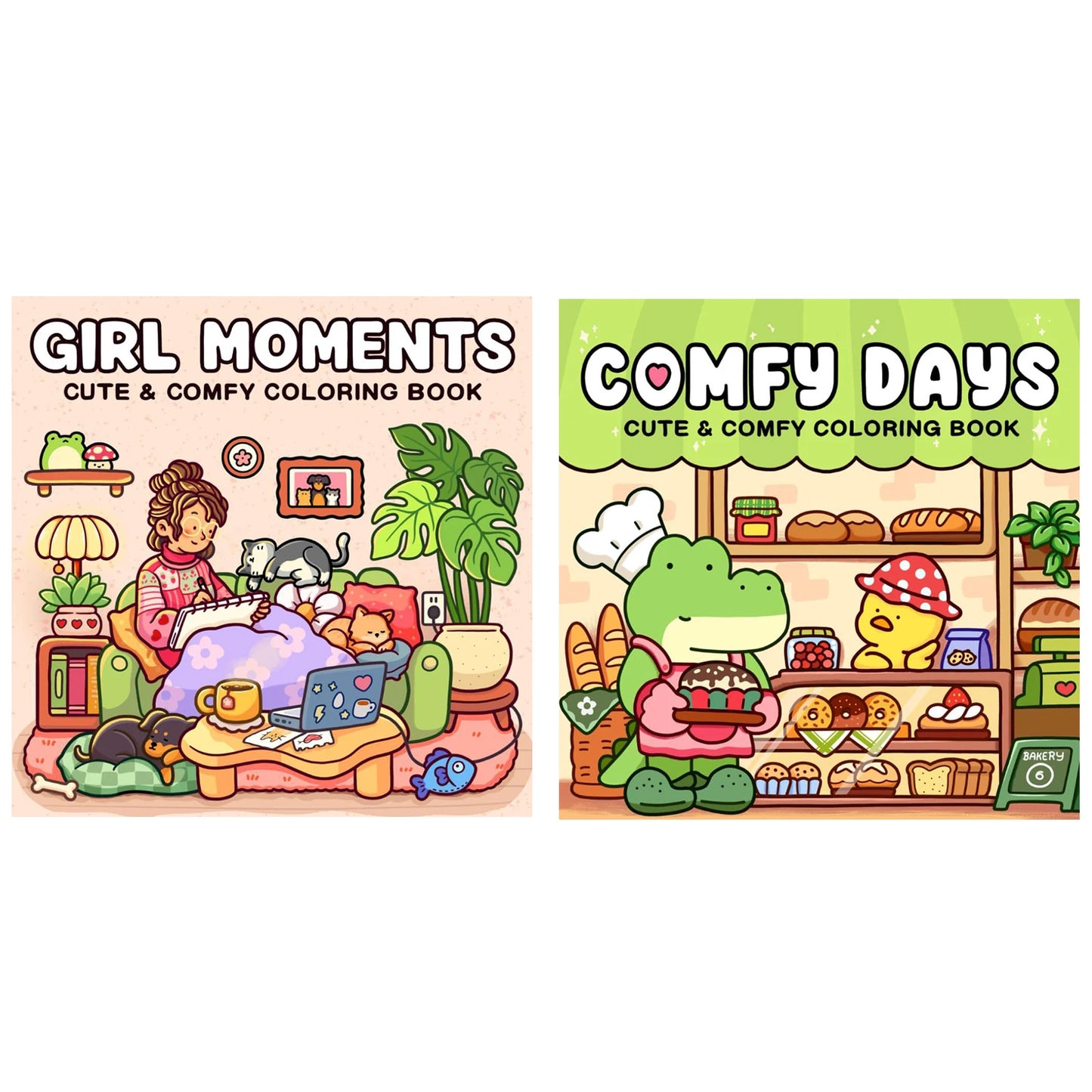 coloring book collection: cozy, adorable spaces with bold thick lines